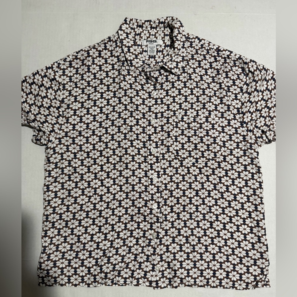 rsq flower aop ss button up shirt, women's medium
